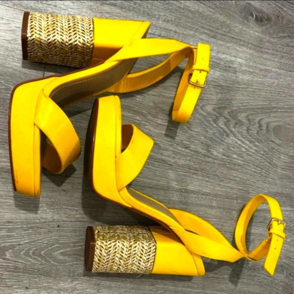 Aldo Yellow and Rattan Stiletto Heels Tropical Style Size 6 - Picture 3 of 6